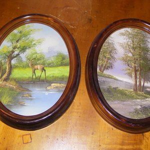 2 original landscape paintings, oval frame